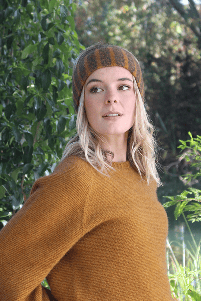 Possum Merino Reversible Plain/Striped Headband [9896]