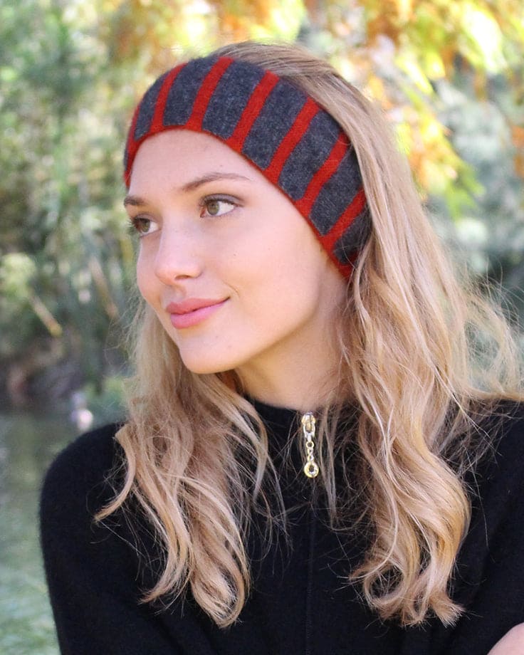 Possum Merino Reversible Plain/Striped Headband [9896]