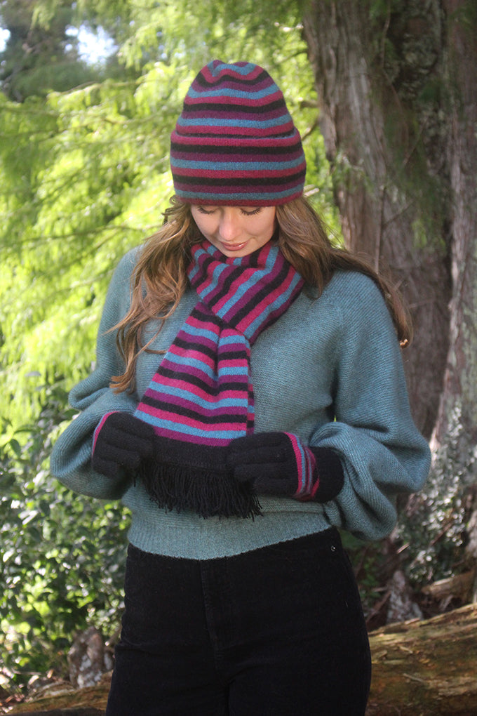Possum Merino Multi Striped Beanie [9952]