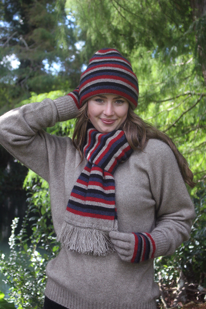 Possum Merino Multi Striped Beanie [9952]