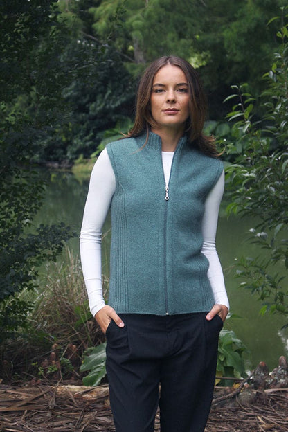 Possum Merino Zip Vest with Rib Detail [9978]