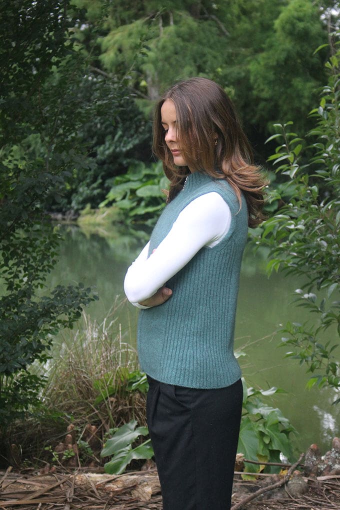 Possum Merino Zip Vest with Rib Detail [9978]