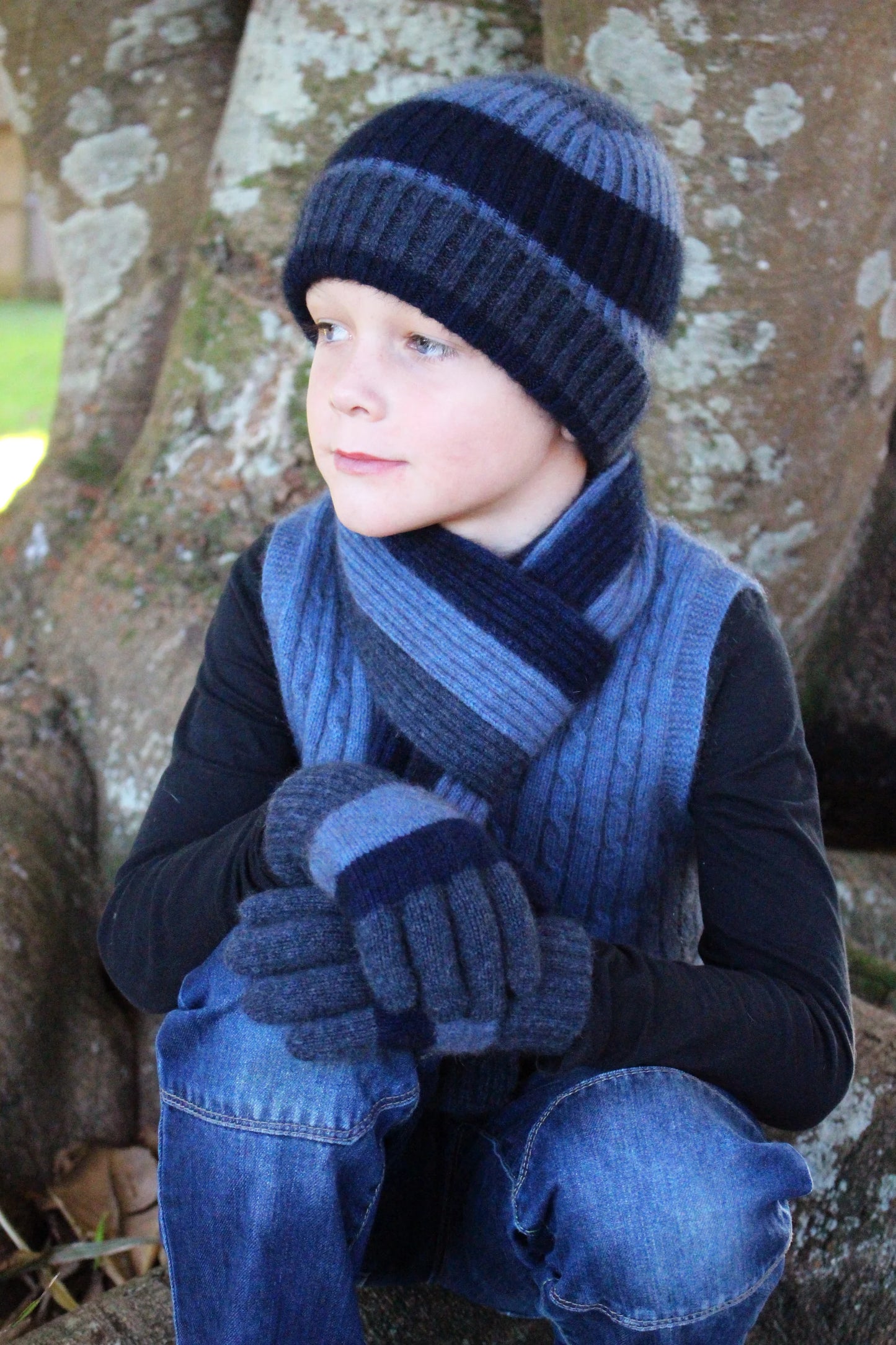 Possum Merino Child’s Stripe Rib Beanie [CK615]