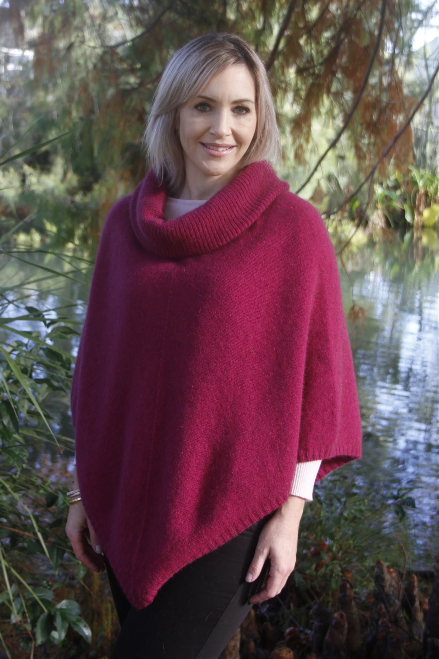 Possum Merino Cowl Neck Poncho [9630]