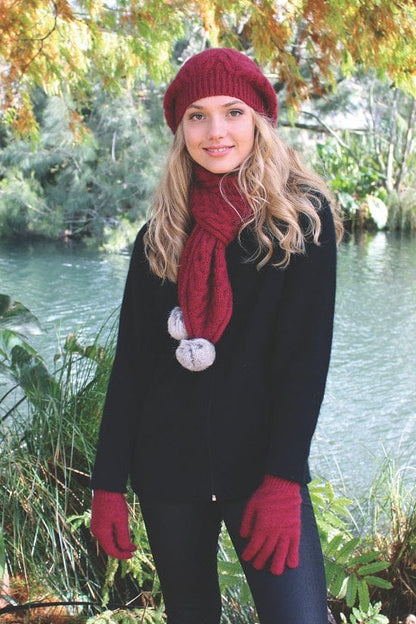 Possum Merino Cable Scarf with Pompom [9873]